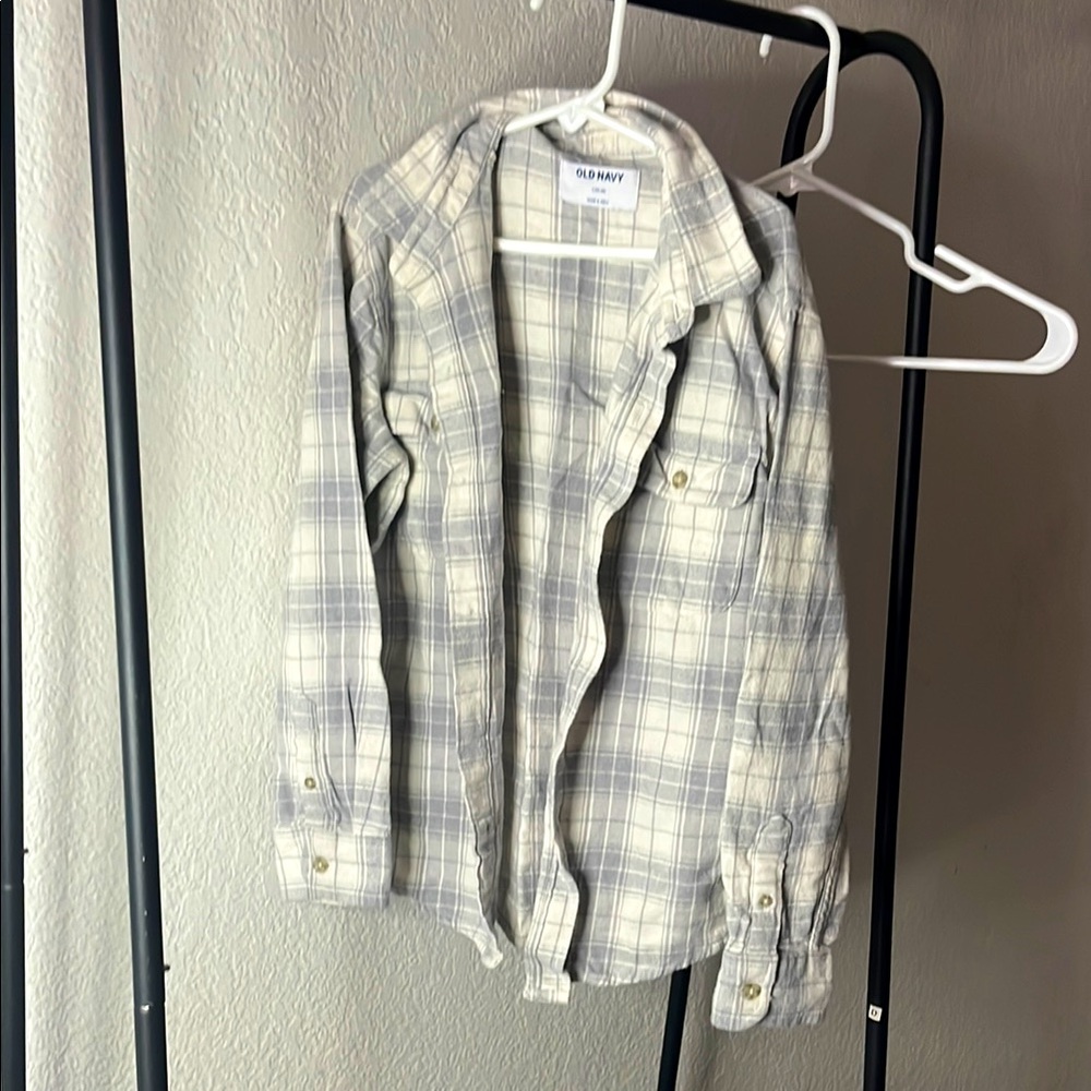Old Navy Gray and White Checkered Shirt